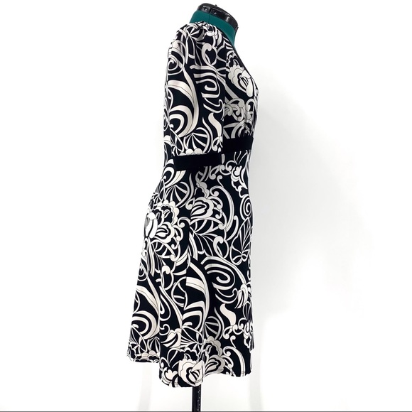 Jessica Petite Black and White Paisley Empire Waist A-Line Dress, 12P - Picture 8 of 16